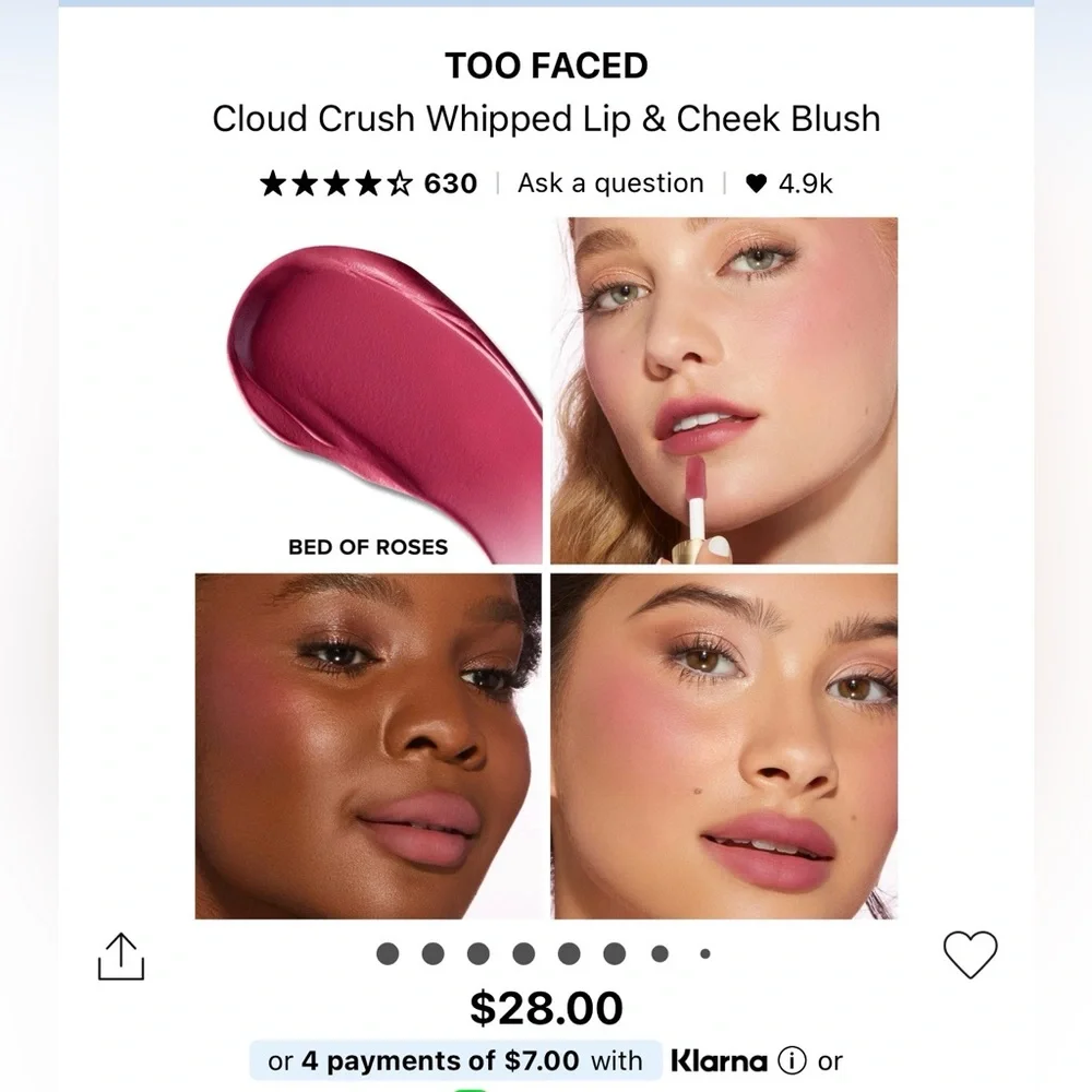 Too Faced Cloud Crush Whipped Lip & Cheek Color in Shade Bed of Roses